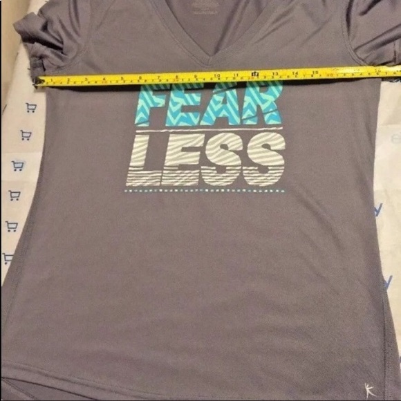 Danskin gray athletic “fear less” graphic sexy yoga gym athletic top S 4-6 NEW - Picture 5 of 16